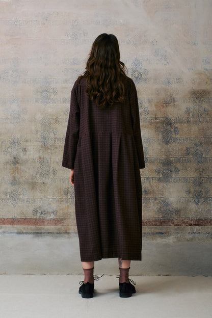 Brown Patterned Buttons Dress