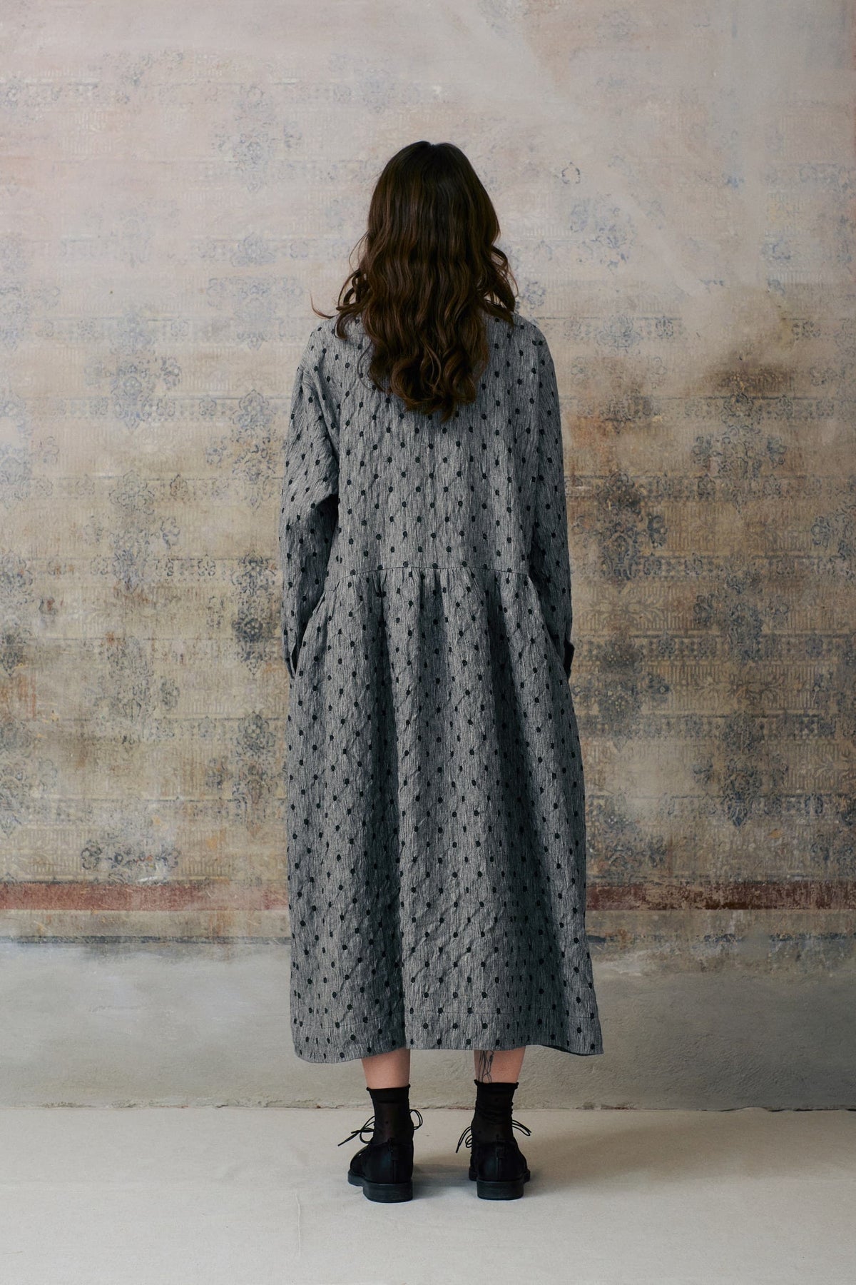 Grey Dot Hidden Buttons Dress