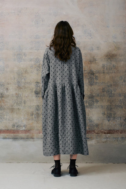 Grey Dot Hidden Buttons Dress