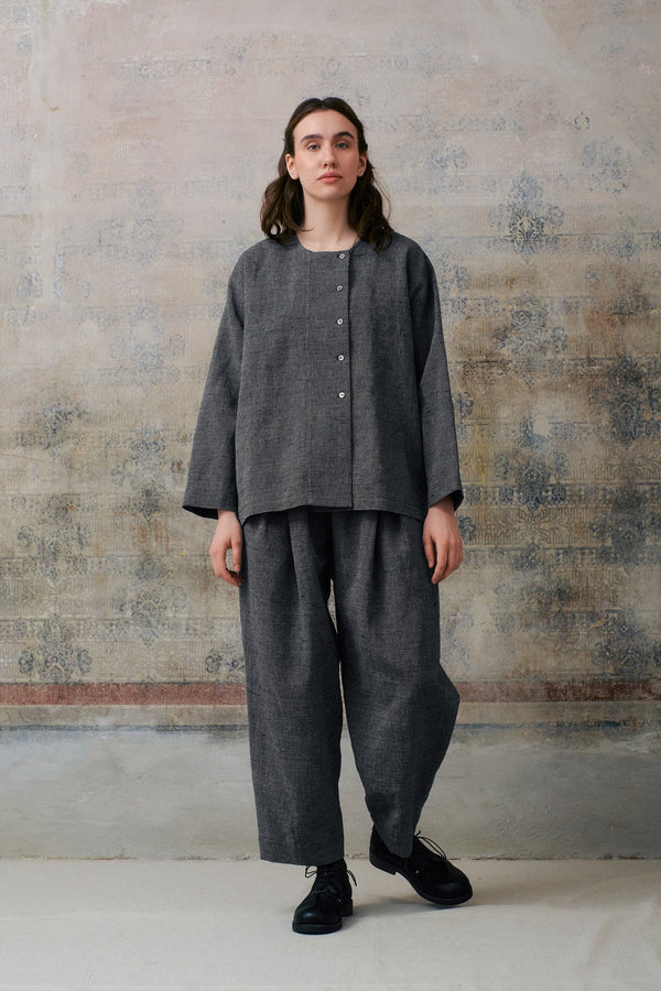 Grey Patterned Pants With Pleats