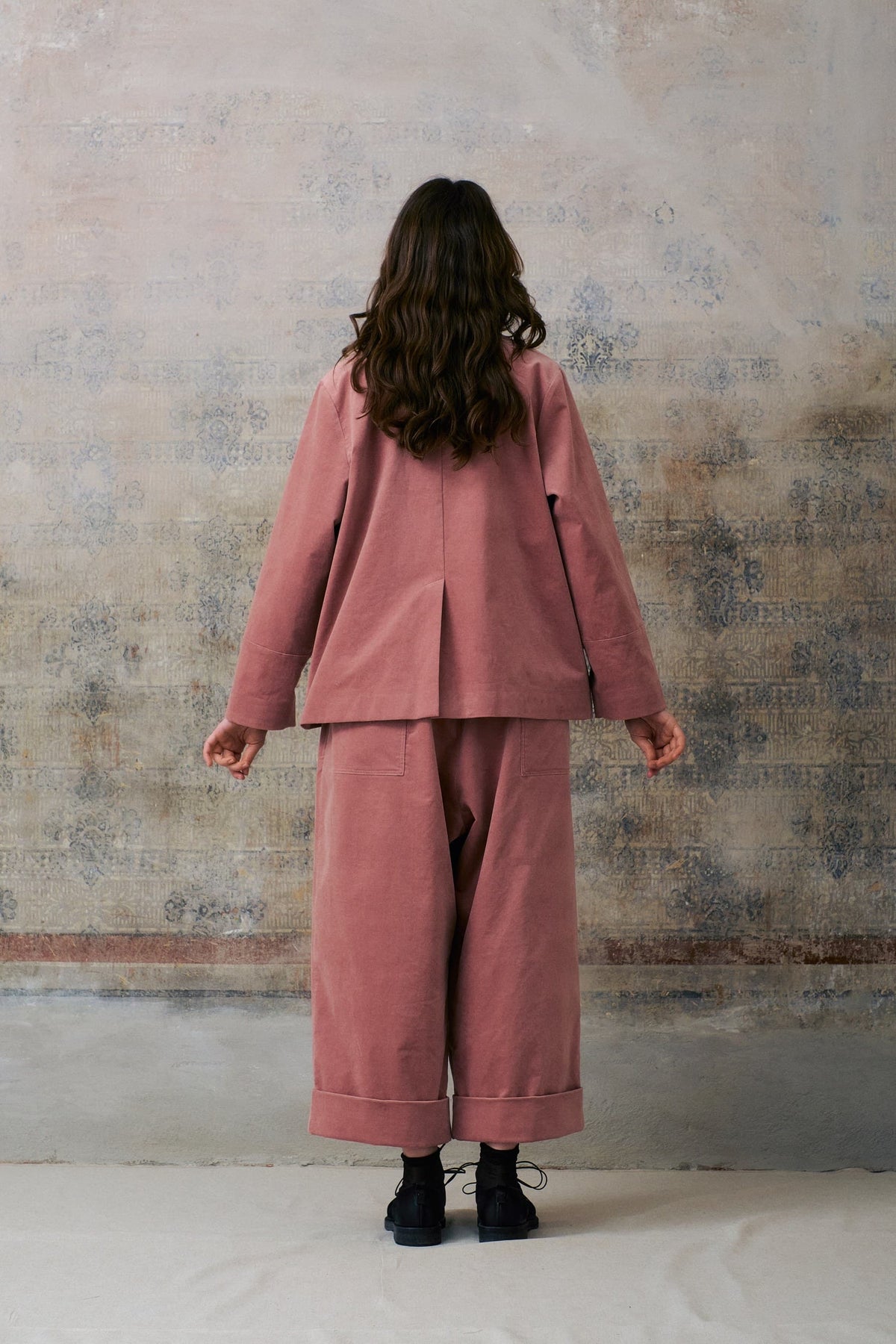 Pink Velvet Cuffed Hems Pants