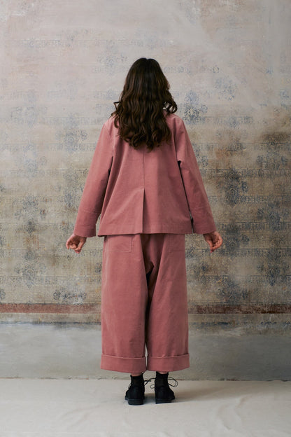 Pink Velvet Cuffed Hems Pants