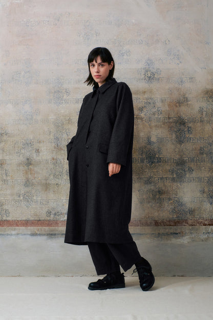 Dark Grey Wool Hidden Buttons Coat