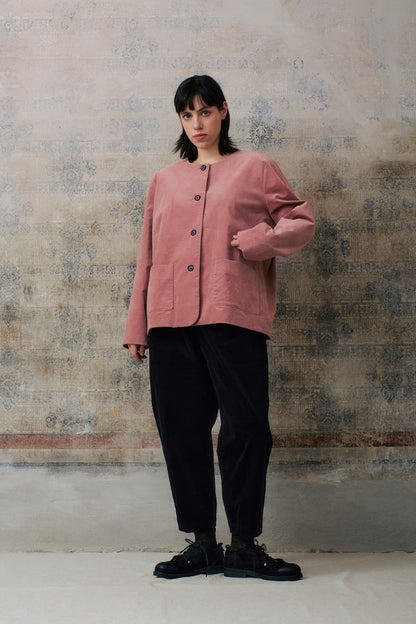 Pink Velvet Collarless Jacket