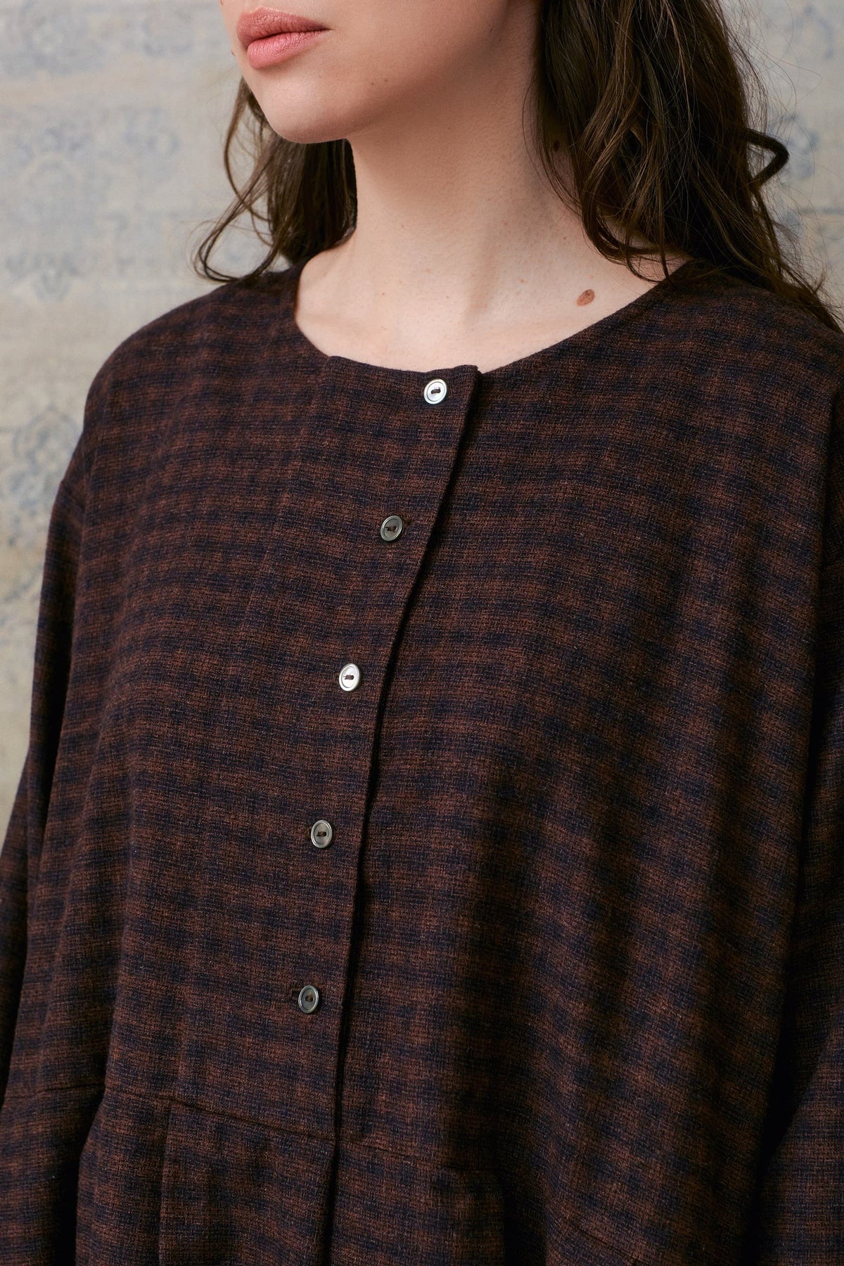 Brown Patterned Buttons Dress