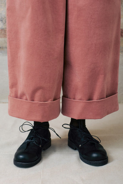 Pink Velvet Cuffed Hems Pants