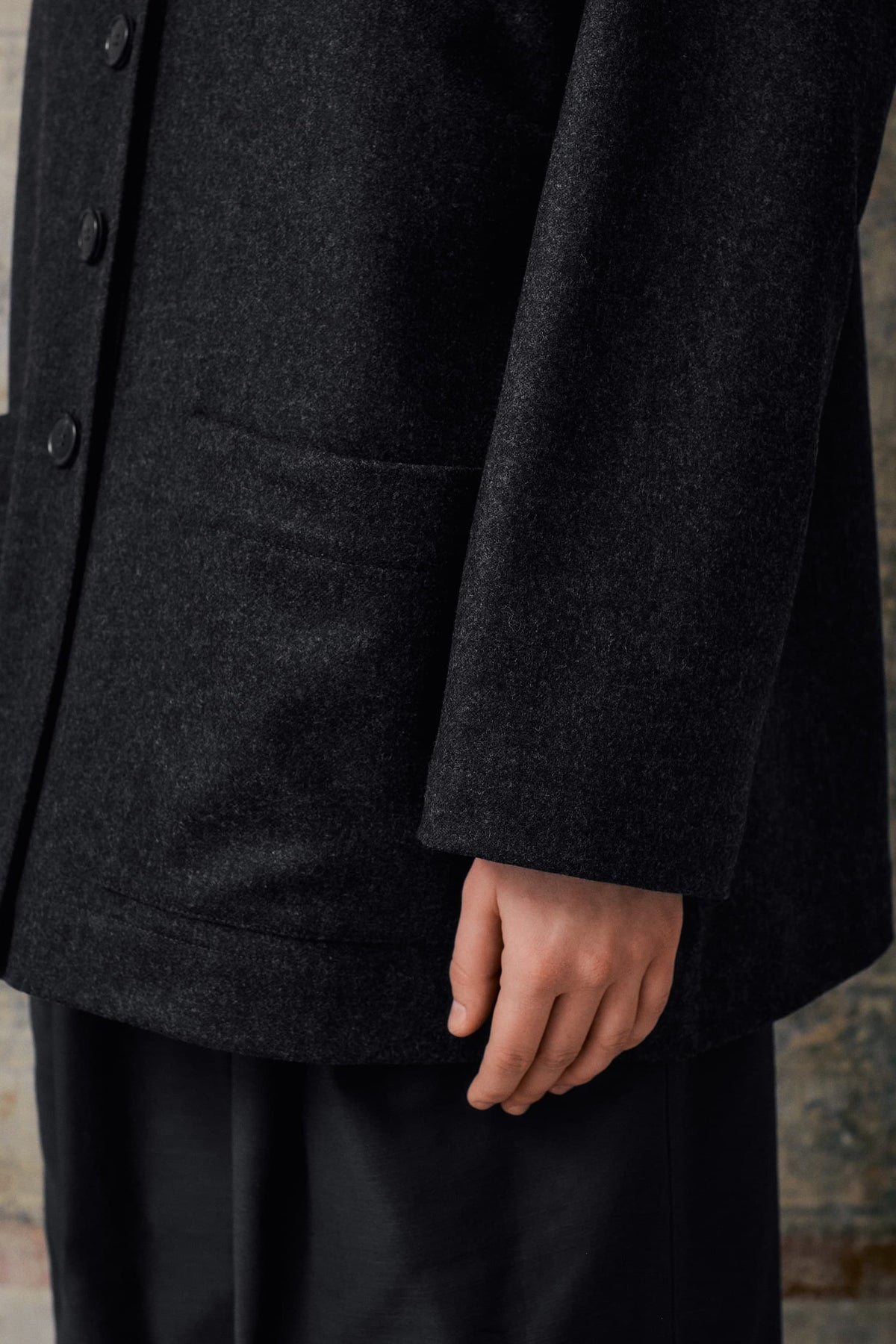 Dark Grey Wool V Neckline Jacket