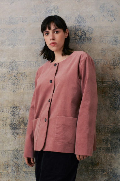 Pink Velvet Collarless Jacket