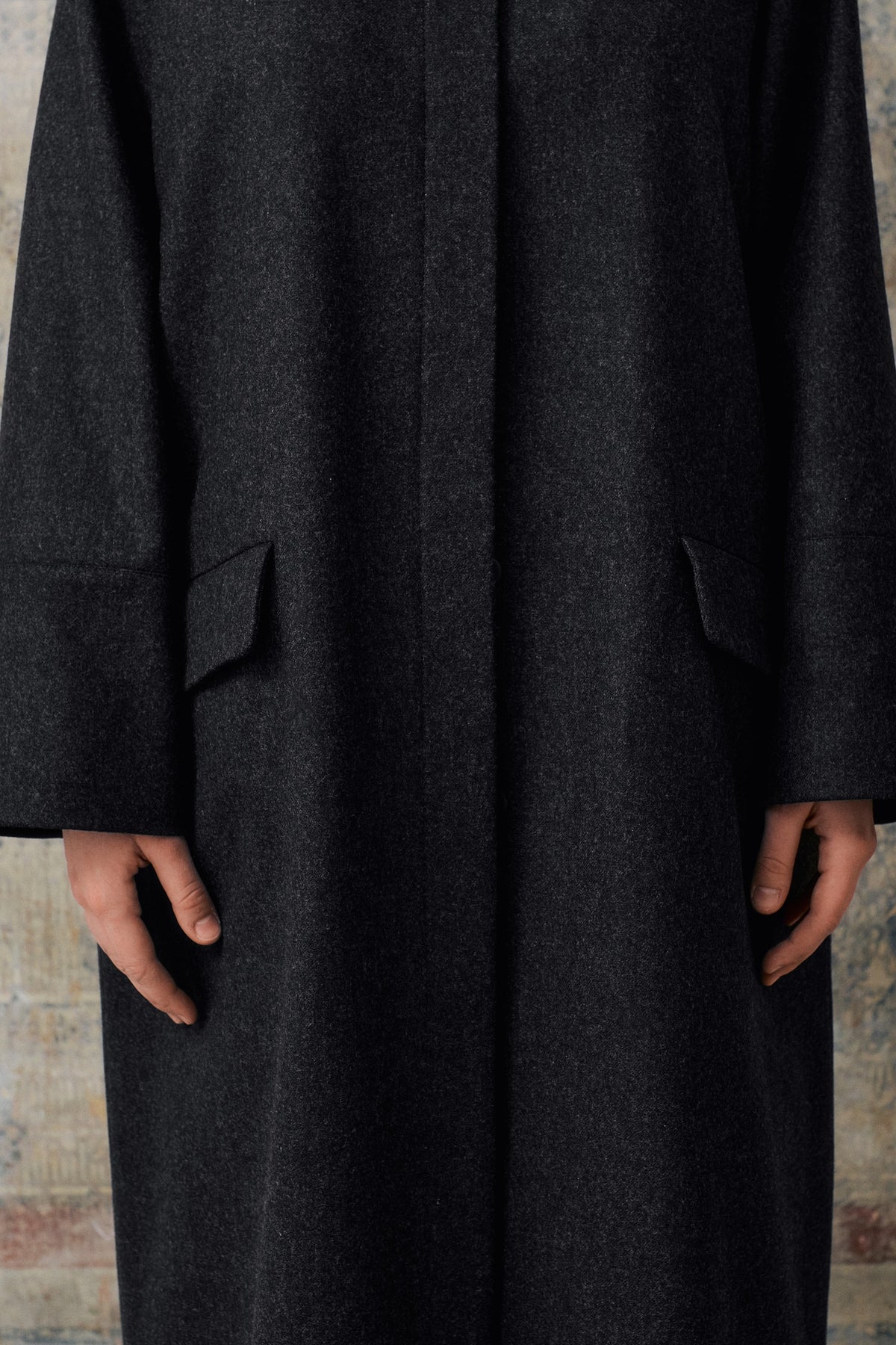 Dark Grey Wool Hidden Buttons Coat