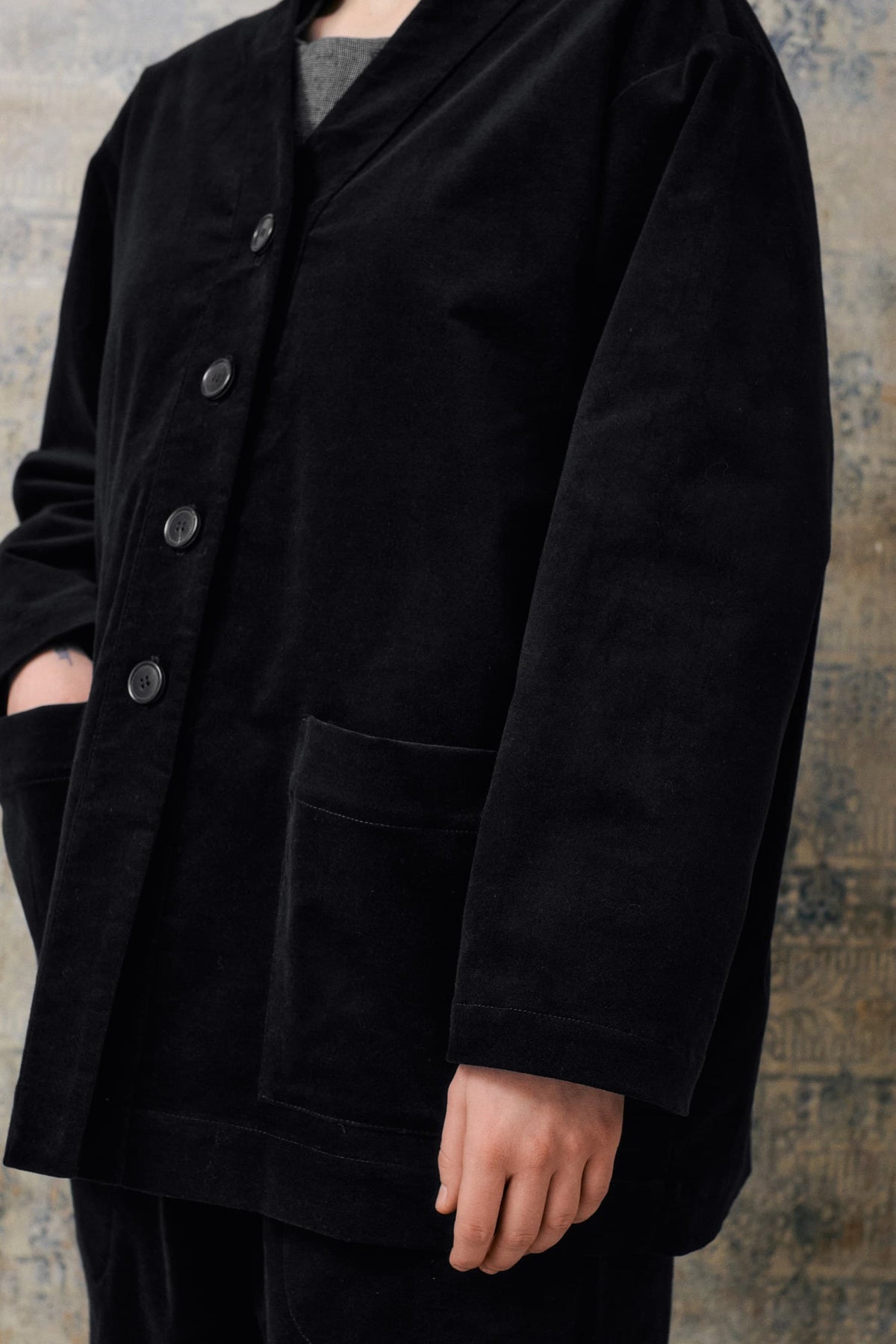 Black Velvet V Neckline Jacket