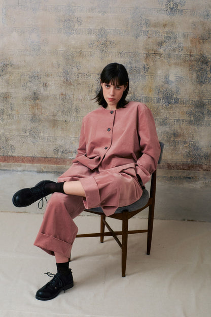 Pink Velvet Collarless Jacket