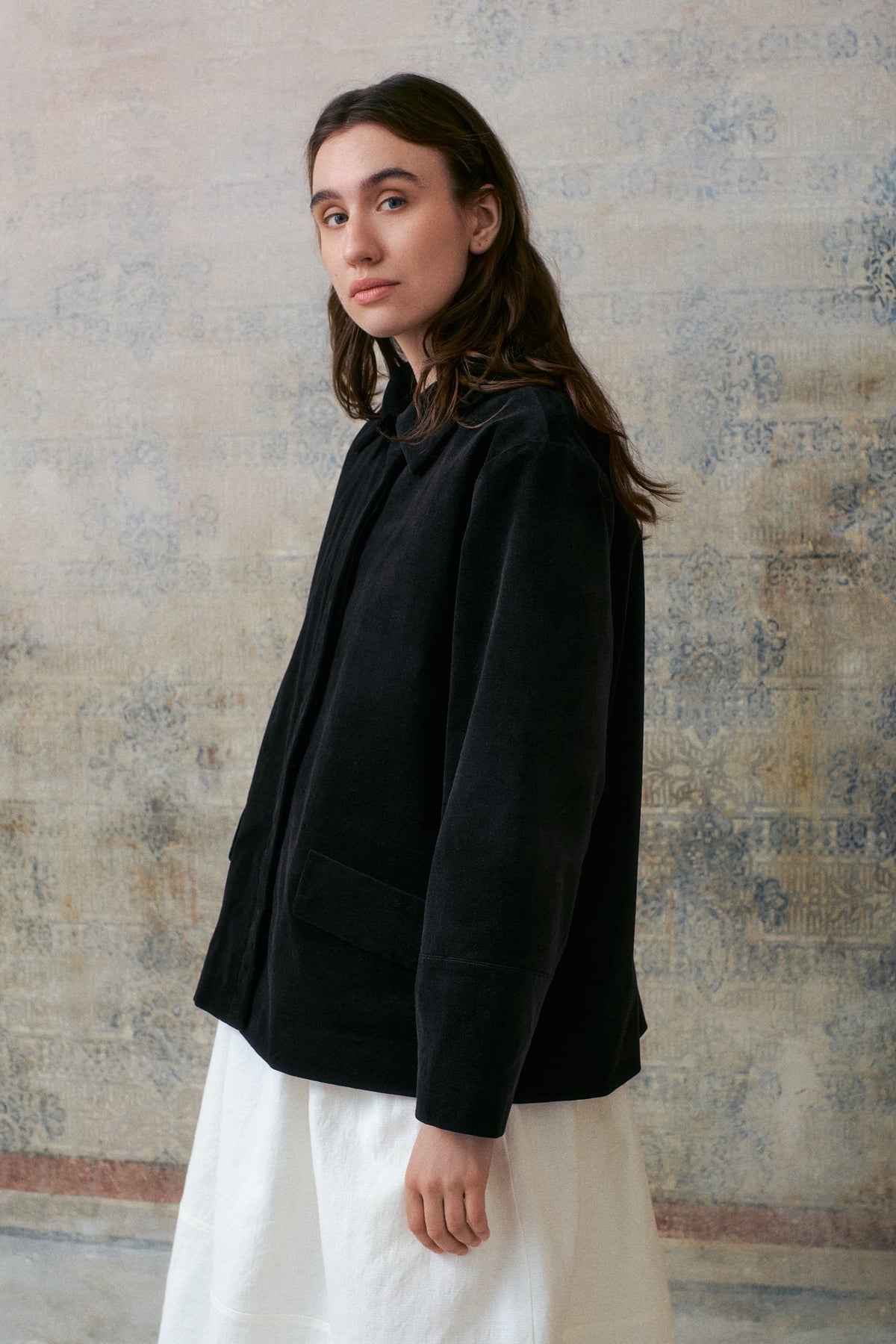 Black Velvet Hidden Buttons Jacket