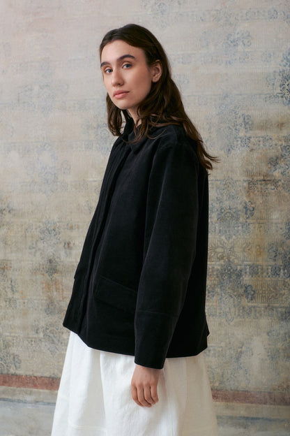 Black Velvet Hidden Buttons Jacket
