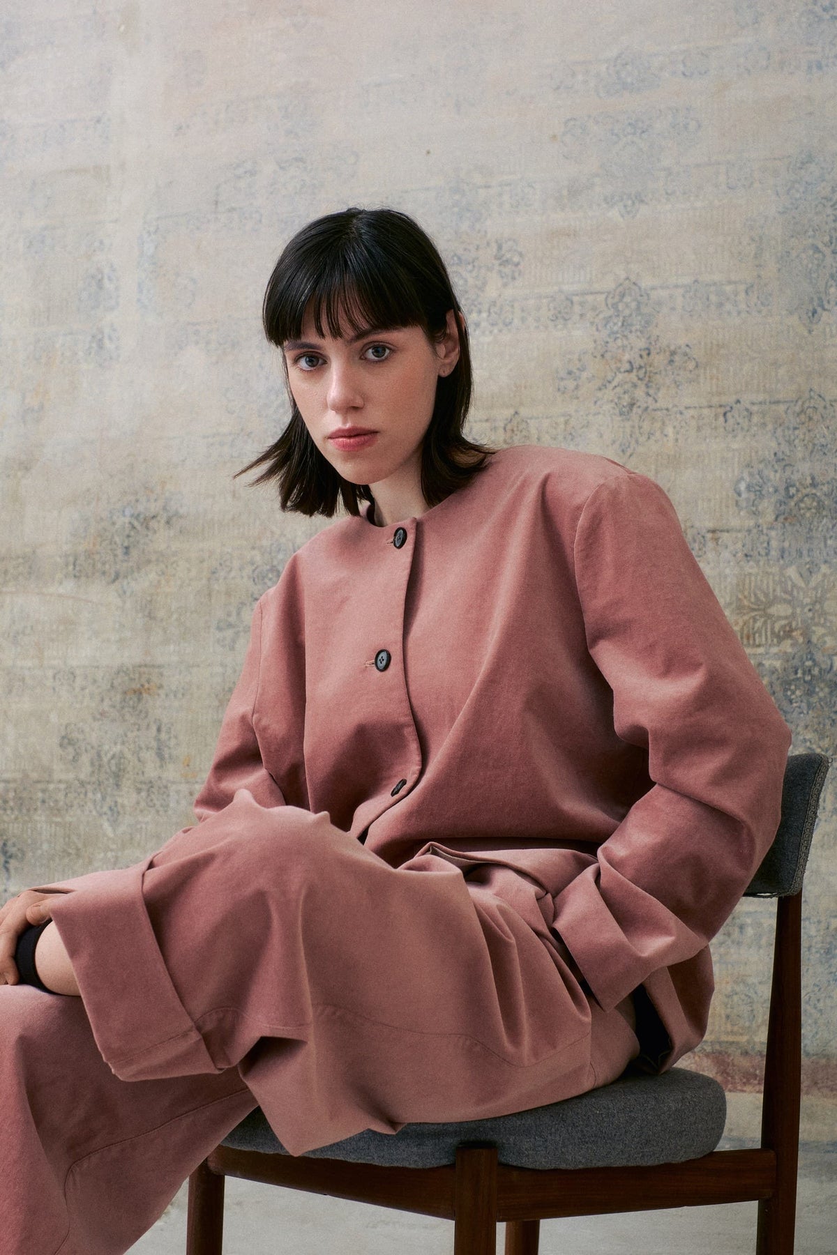 Pink Velvet Collarless Jacket