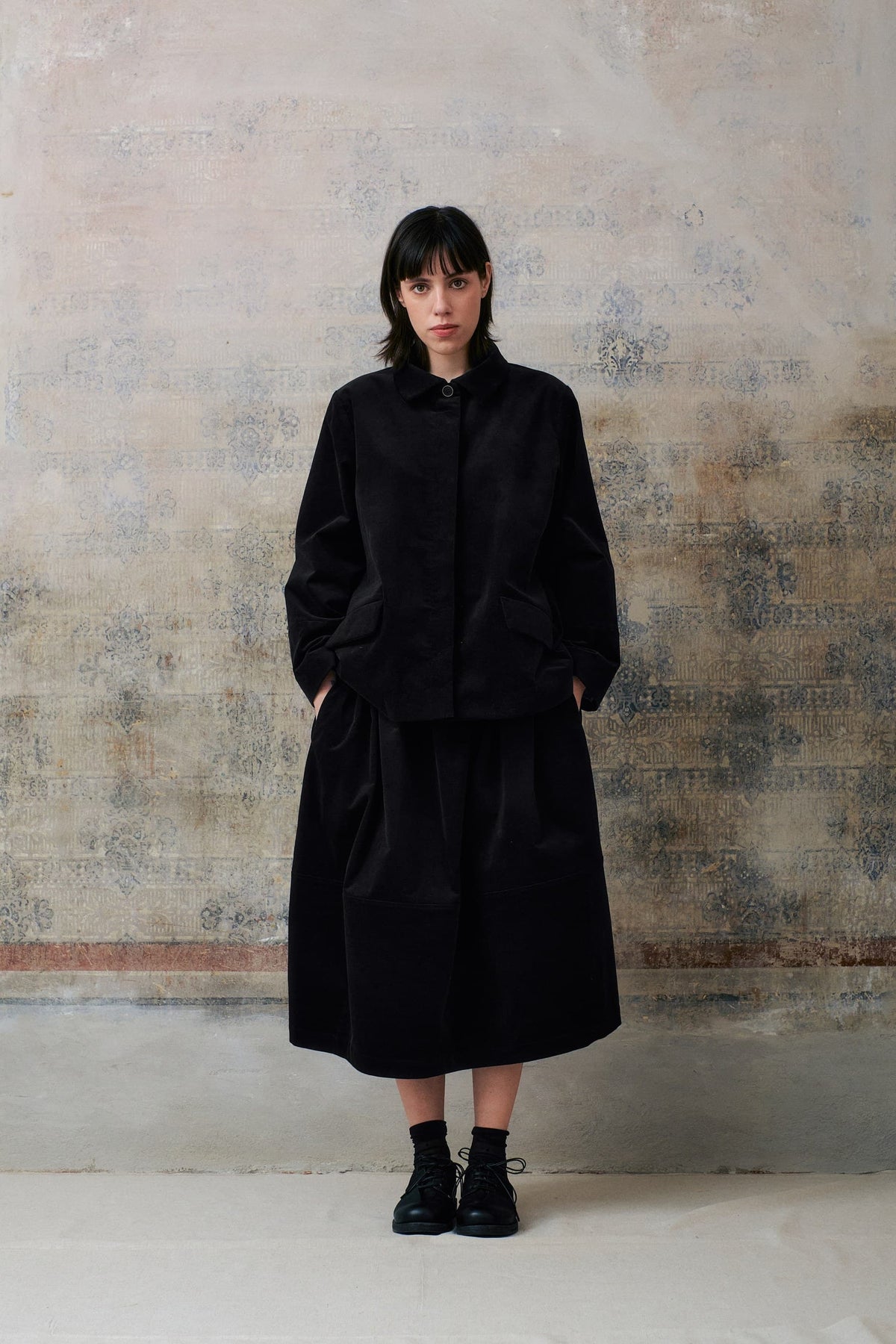 Black Velvet Hidden Buttons Jacket