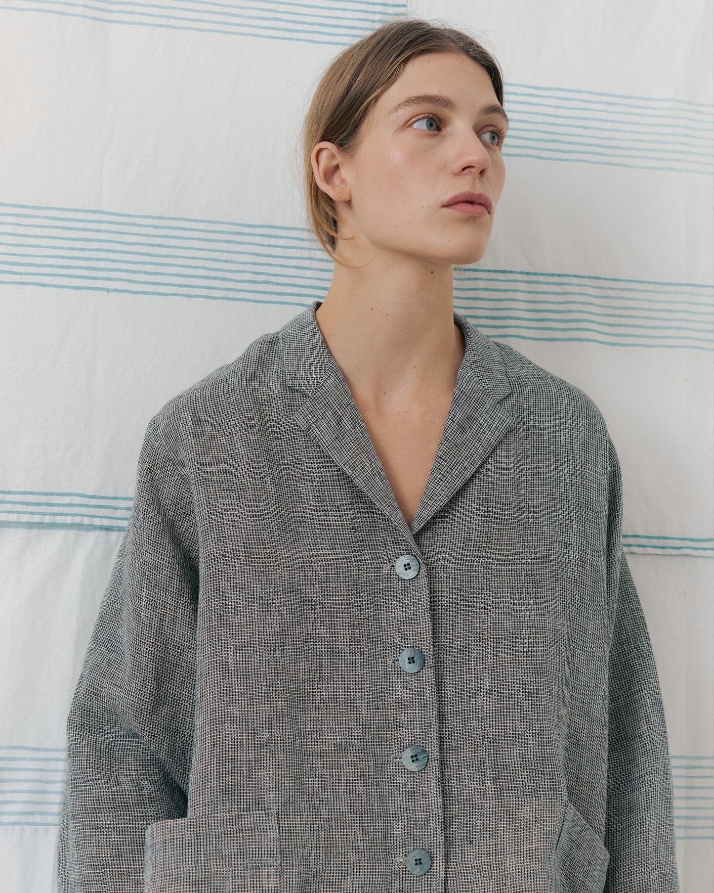 Grey Gingham V Neckline Jacket