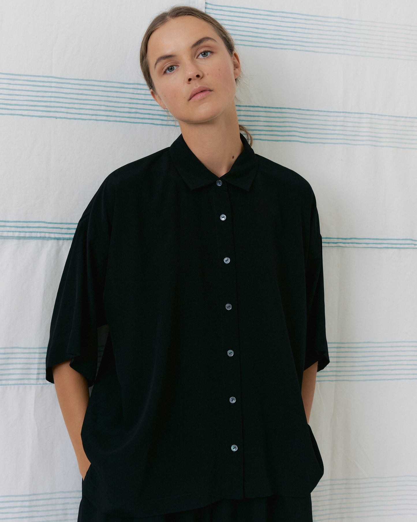 Black Silk Collar Shirts