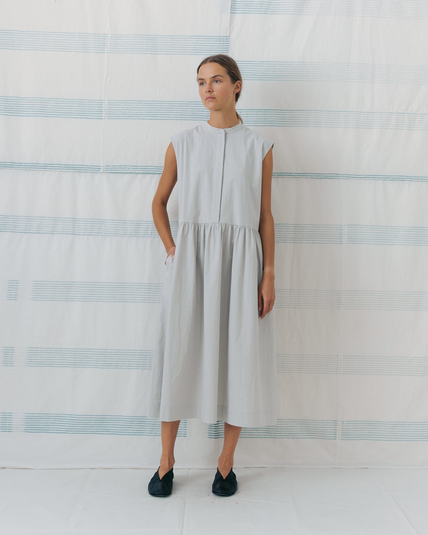 Light Grey Band Collar Dress