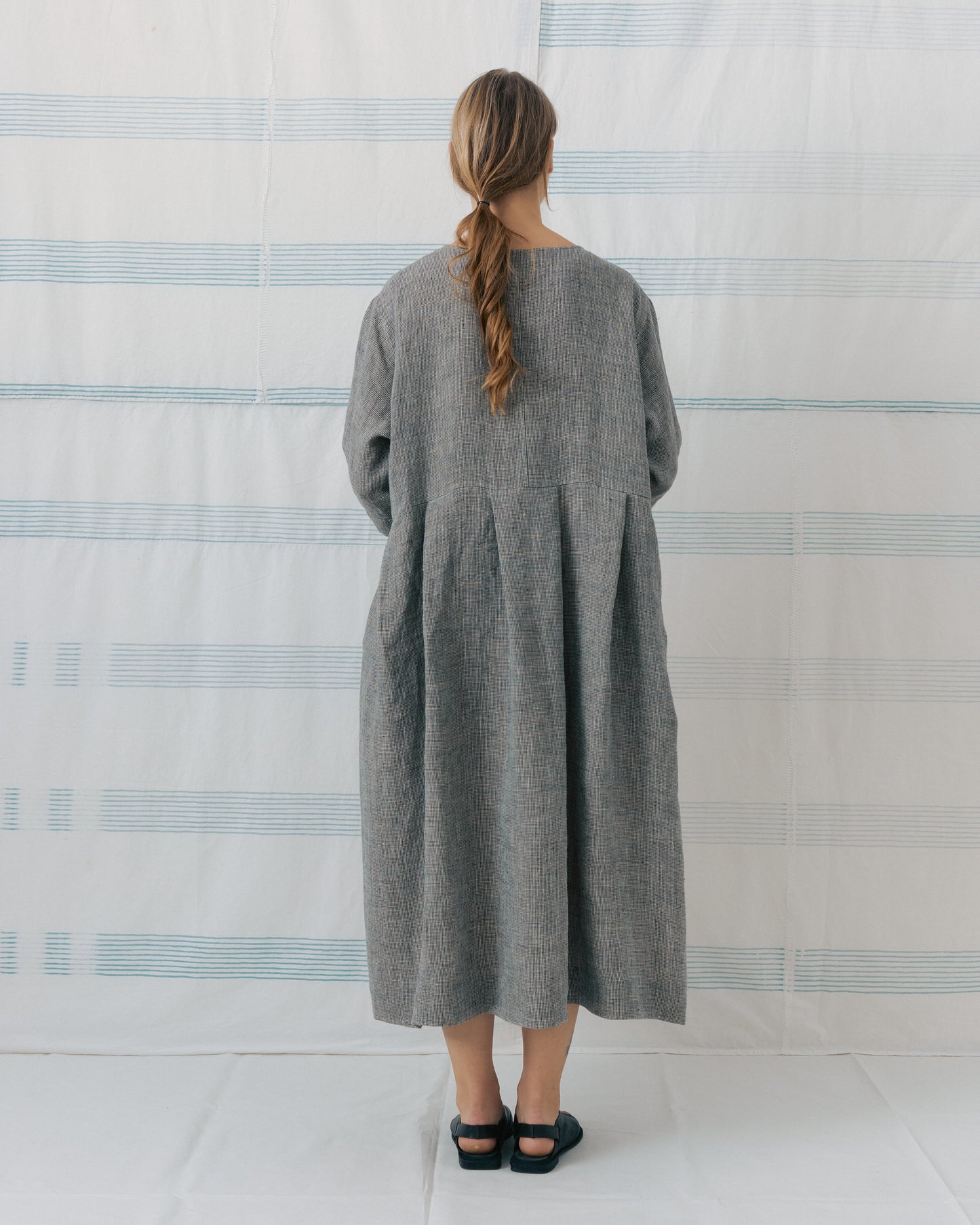 Grey Gingham Pleated Dress