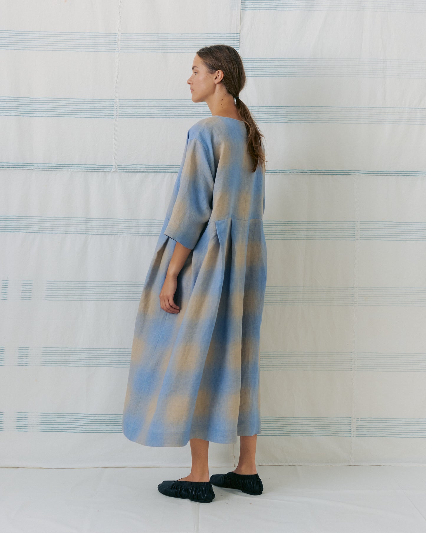 Light Blue Mixed Color Pleated Dress