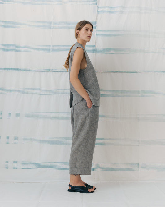 Grey Gingham Cuffed Hems Pants