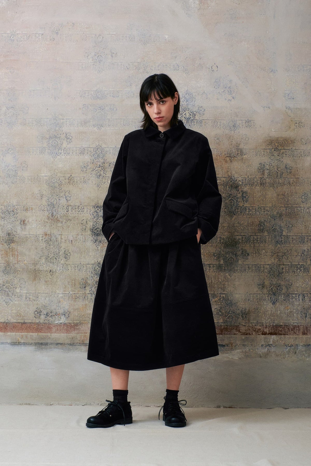 Black Velvet Hidden Buttons Jacket
