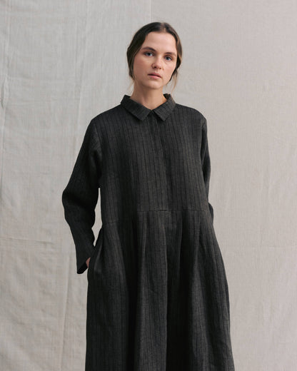 Brown Striped Hidden Buttons Dress