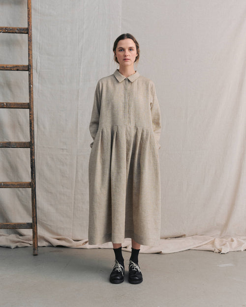 Sand Hidden Buttons Dress