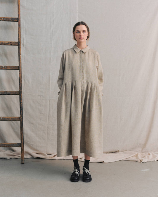 Sand Hidden Buttons Dress