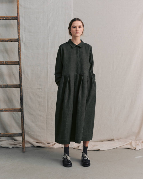 Moss Green Patterned Hidden Buttons Dress