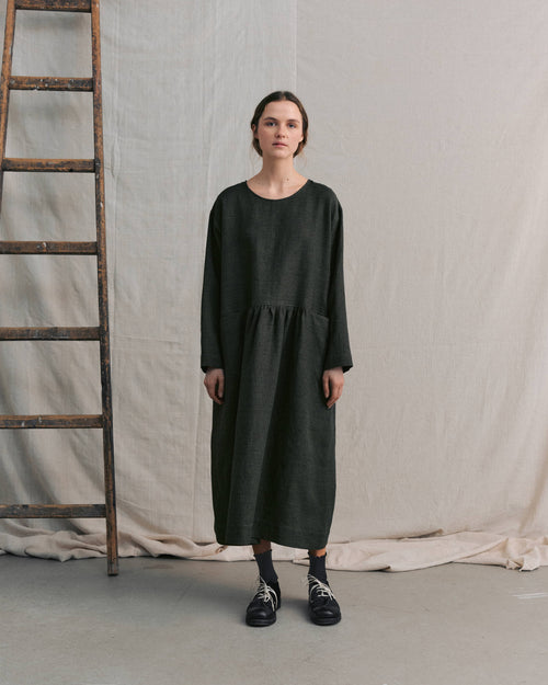 Moss Green Patterned Front Pocket Dress