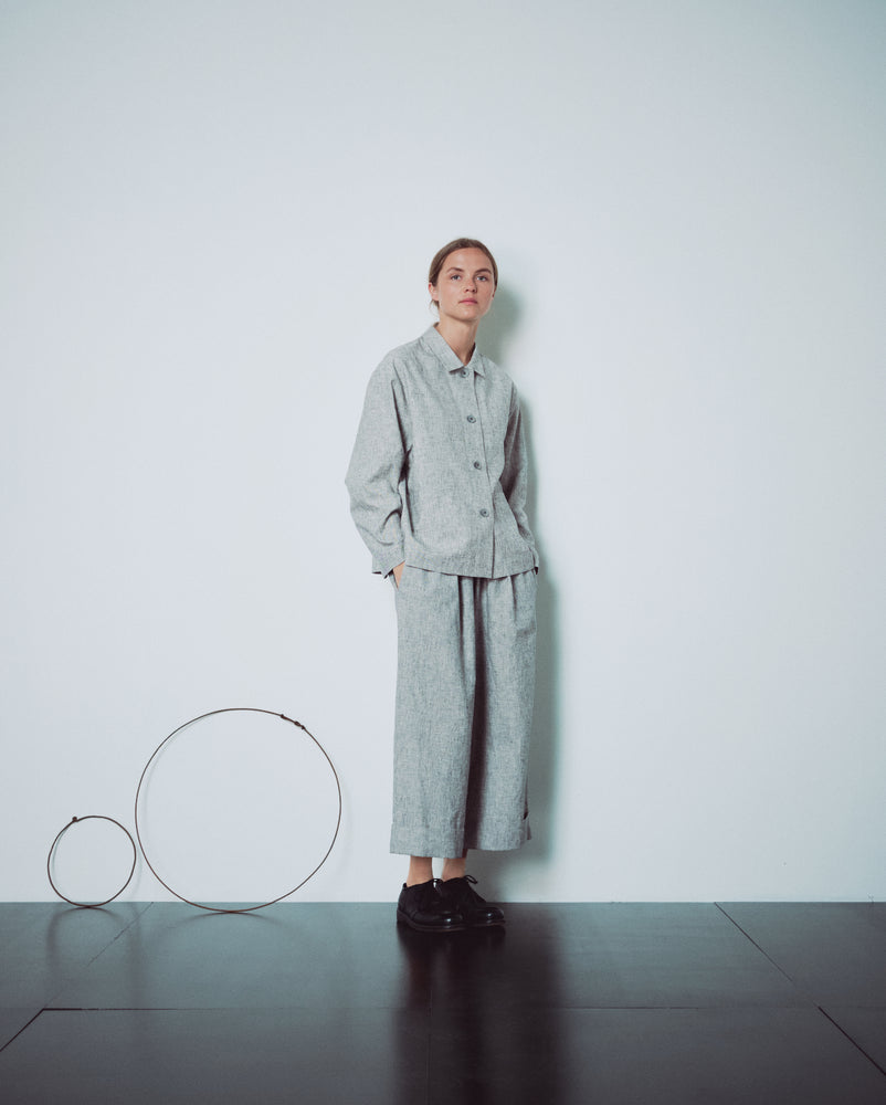 Light Grey Patterned Cuffed Hems Pants