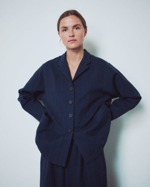 Indigo Gingham V Neckline Jacket