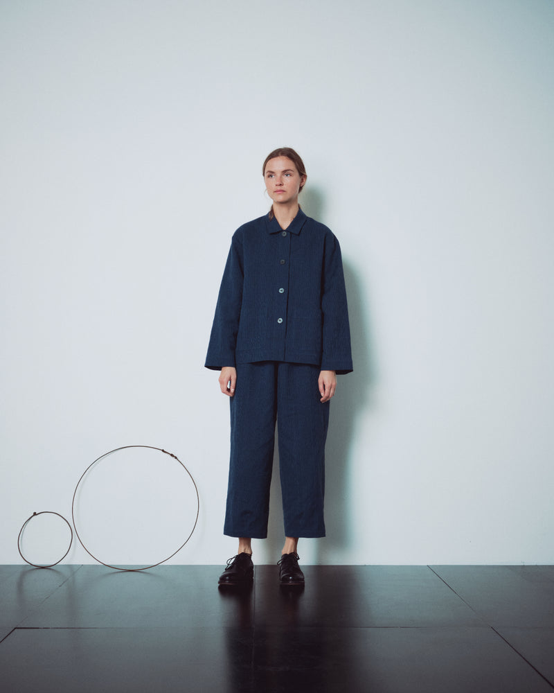 Indigo Gingham Jacket With Pockets