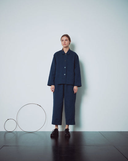 Indigo Gingham Jacket With Pockets