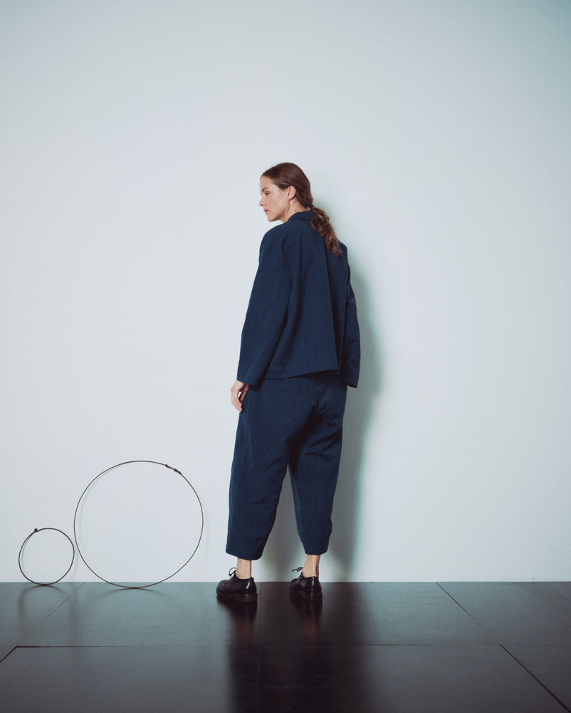 Indigo Gingham Back Pockets Pants