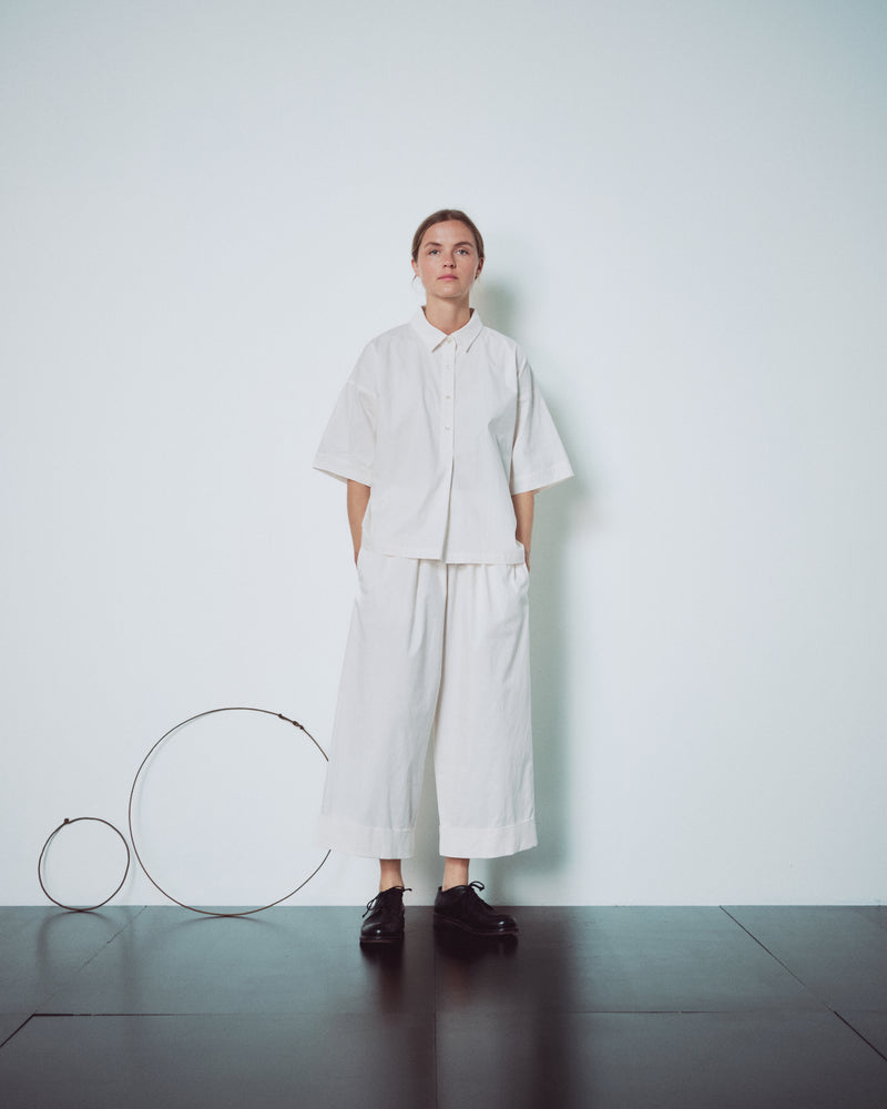 Cream White Cuffed Hems Pants