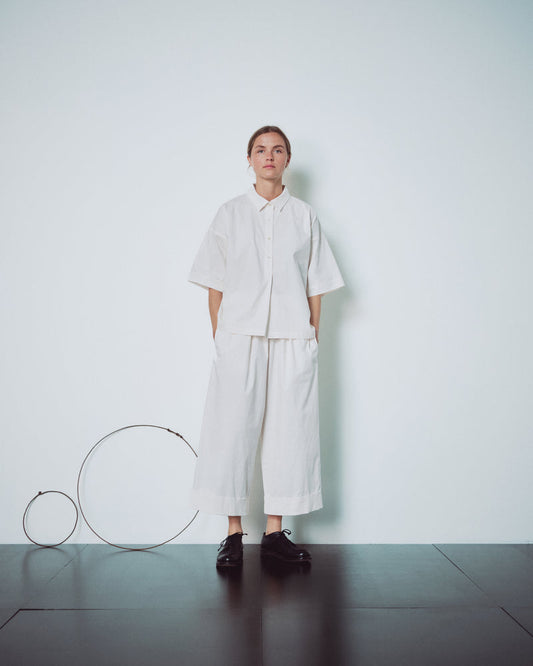 Cream White Cuffed Hems Pants
