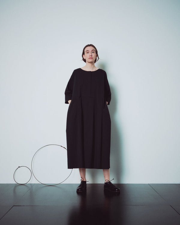 Black Hidden Buttons Dress
