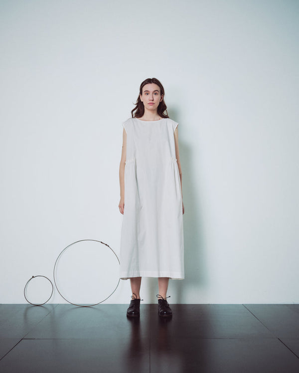 Cream White Side Gathers Dress