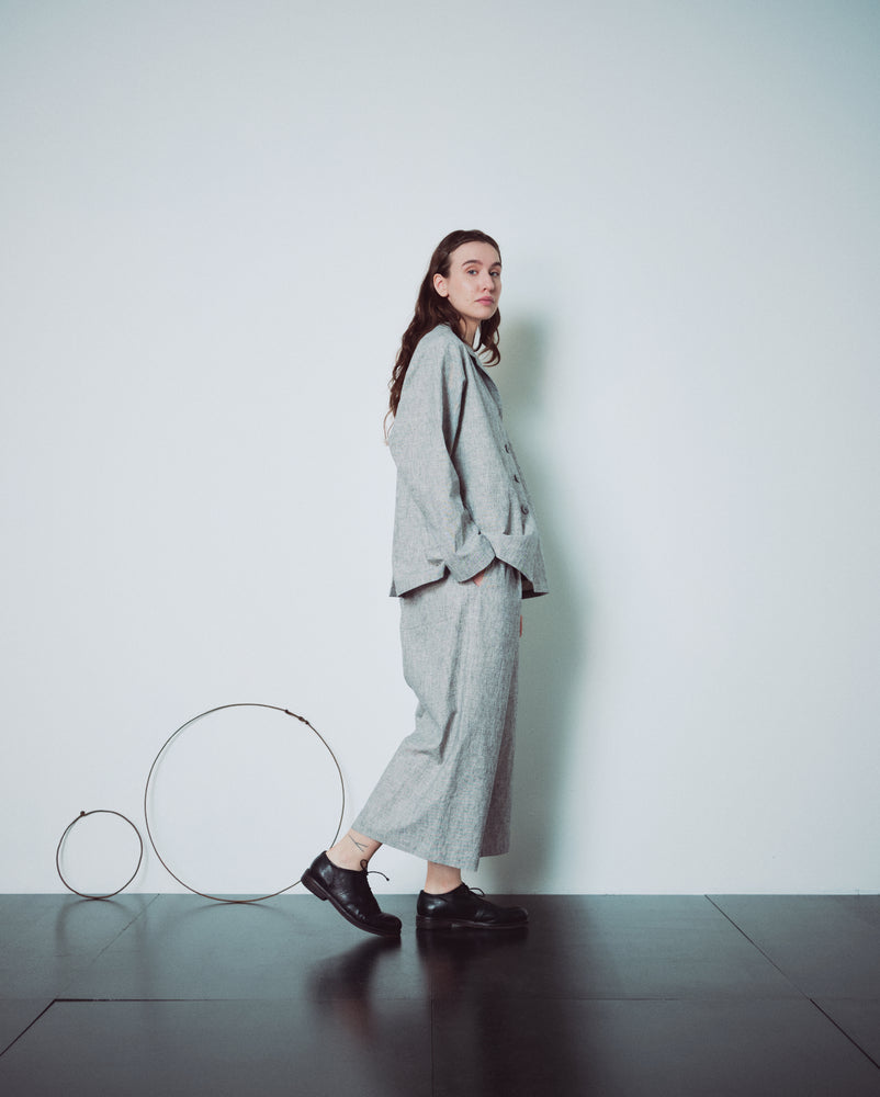 Light Grey Patterned Wide Leg Pants