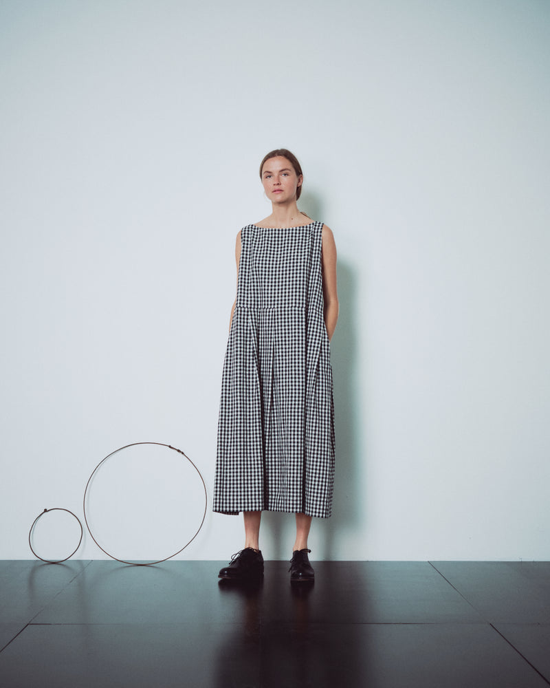 Checked Pleated Sleeveless Dress