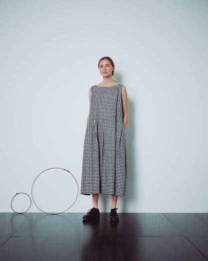 Checked Pleated Sleeveless Dress
