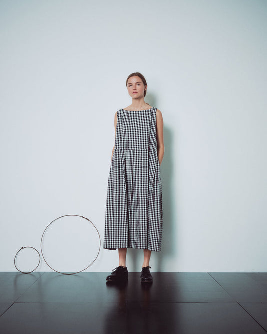 Checked Pleated Sleeveless Dress