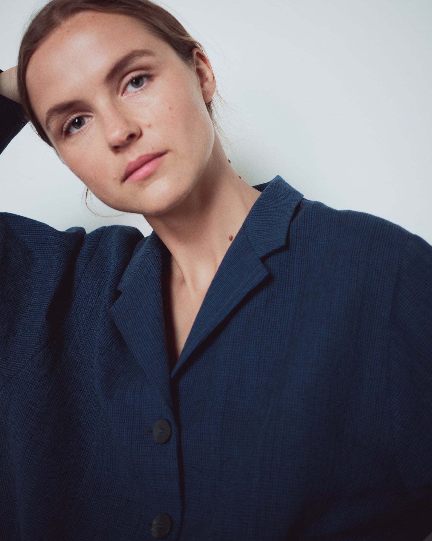 Indigo Gingham V Neckline Jacket