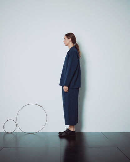 Indigo Gingham Cuffed Hems Pants