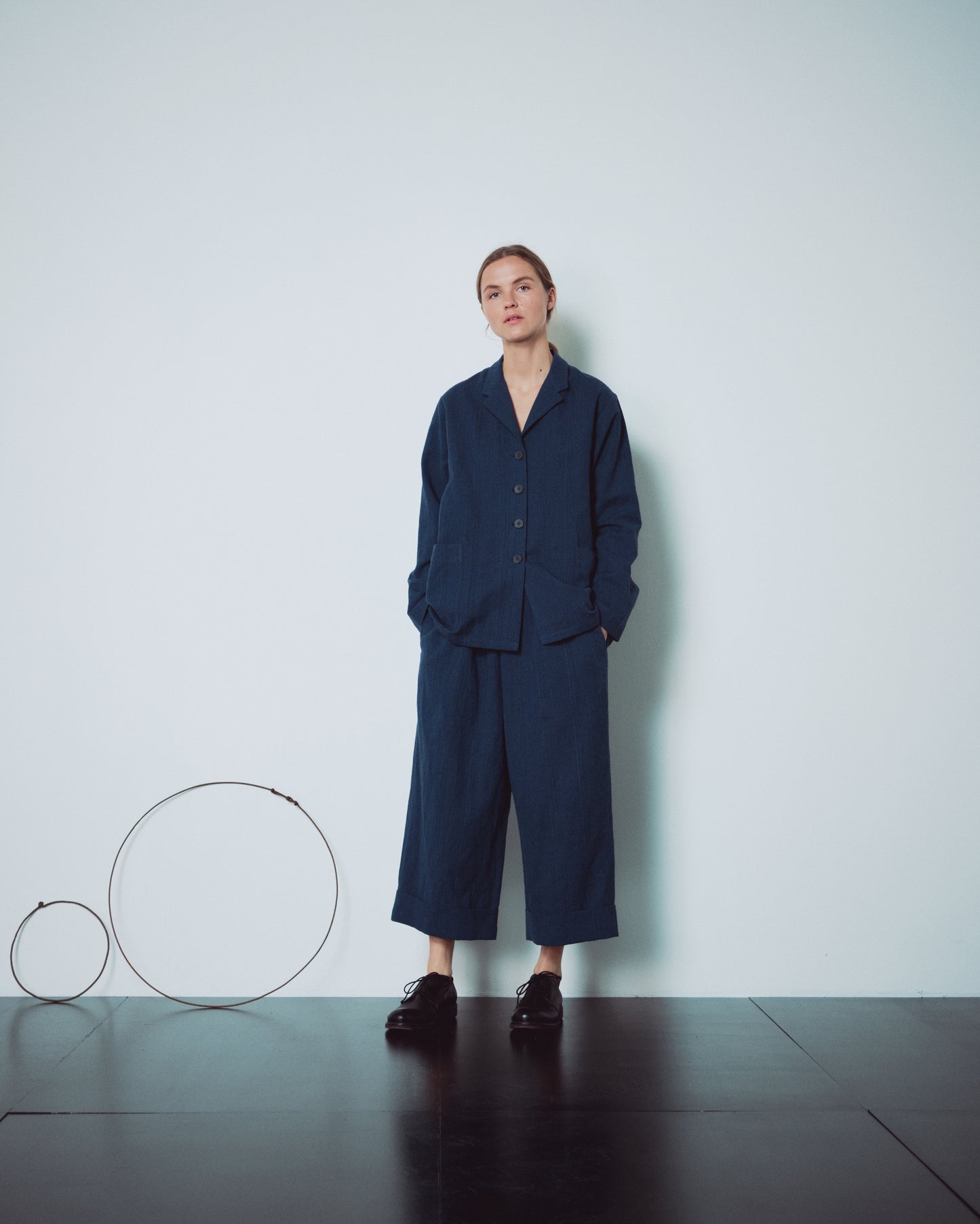 Indigo Gingham Cuffed Hems Pants