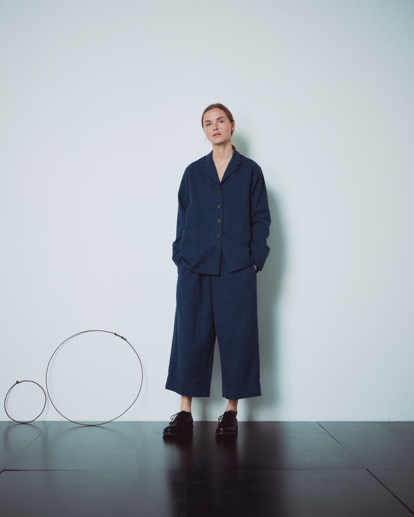Indigo Gingham V Neckline Jacket