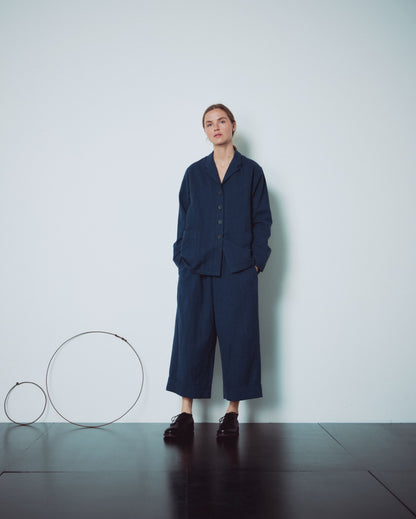 Indigo Gingham V Neckline Jacket