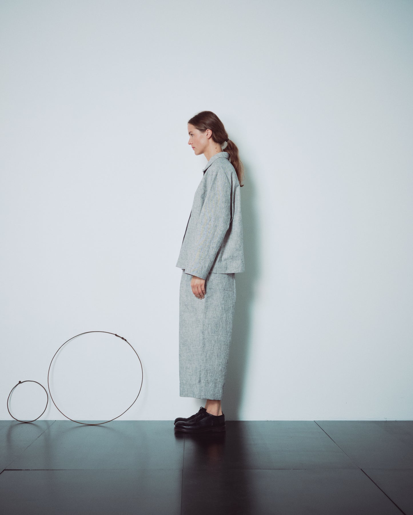 Light Grey Patterned Cuffed Hems Pants